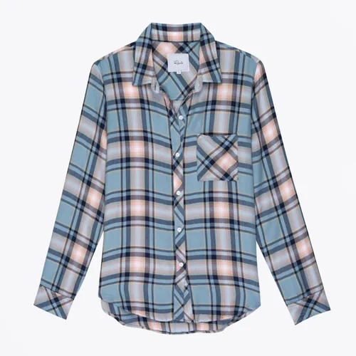 pink and navy plaid shirt
